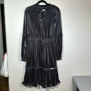 Kate &‎ Sam velvet long sleeve peasant boho dress charcoal grey medium bohemian